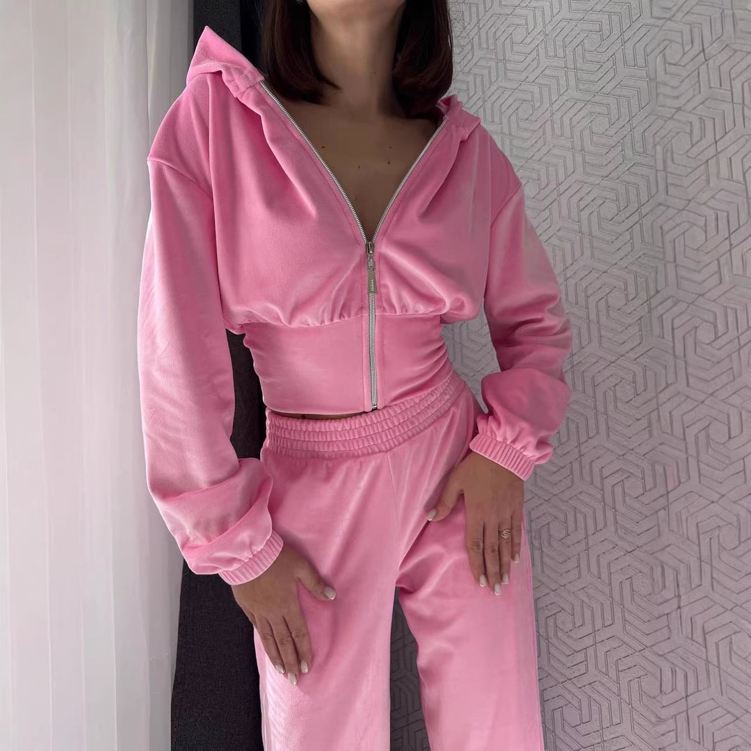 Damen Taillierte Cropped-Kapuzenjacke mit figurformendem Schlauchbund Drune