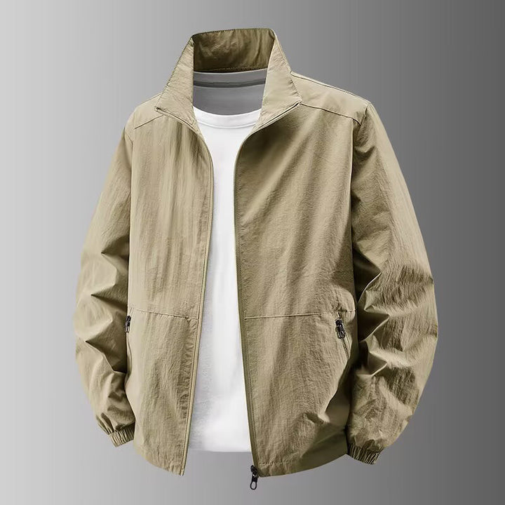 Herren Ultraleichter Urban-Windblouson mit Stehkragen, Zwei-Wege-Reißverschluss und elastischen Bündchen Drune