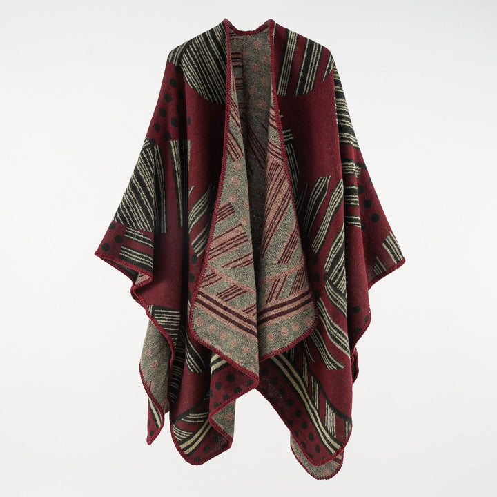 Damen Jacquard‑Ruana mit grafischem Muster und Kettelkante Drune