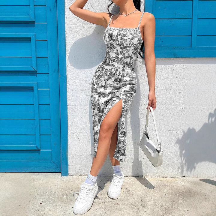 Damen Maxikleid mit floralem Muster und Spaghettiträgern Drune