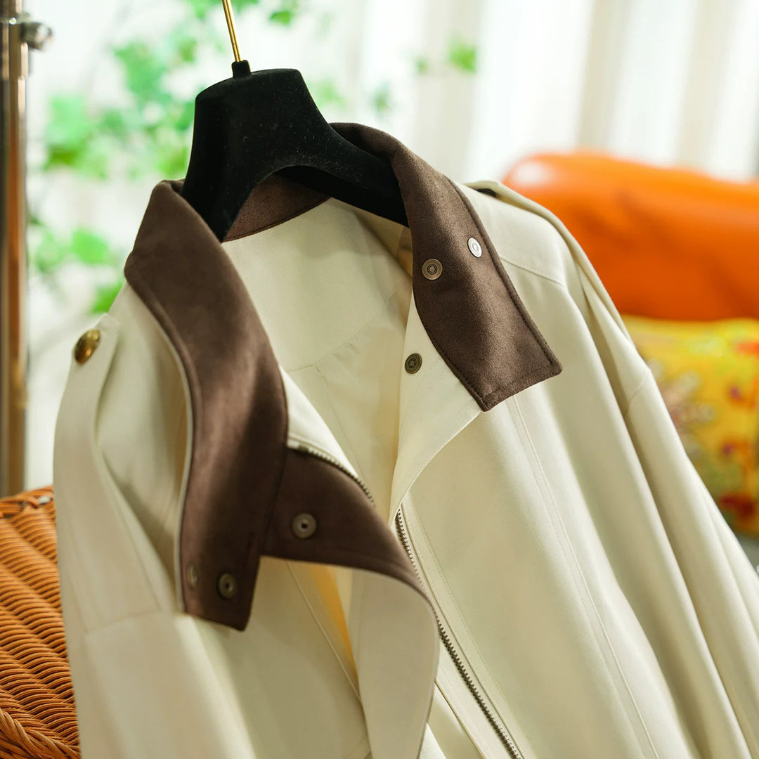 Damen Modische und elegante Kurzjacke mit samtigem Kragen Drune