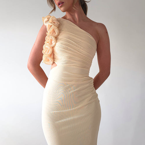 Damen Figurschmeichelndes Midi-Kleid mit asymmetrischem Ausschnitt und Rüschendetails Drune