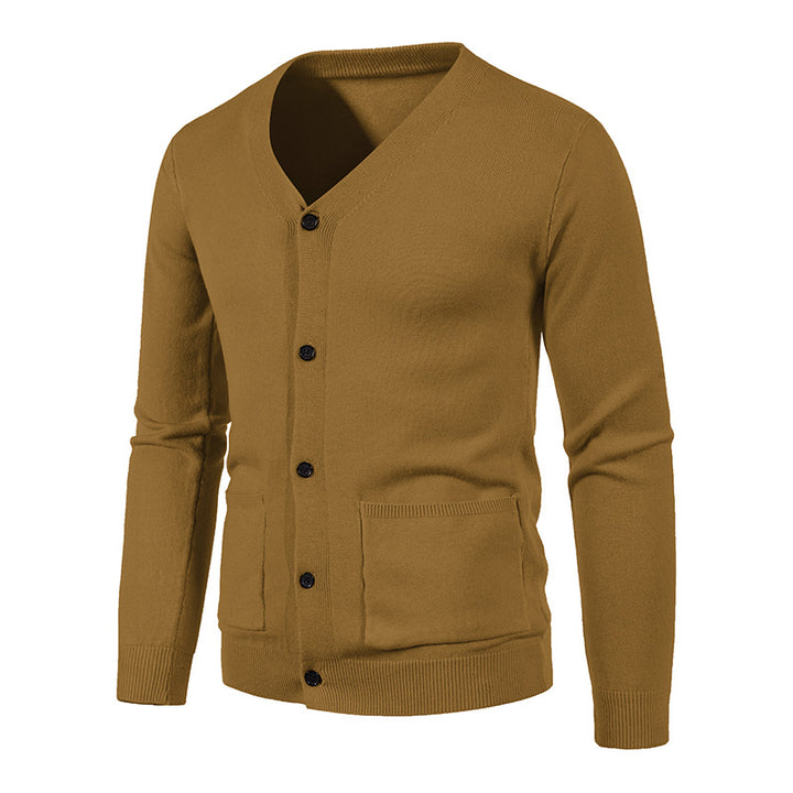 Herren nan schlanker Feinstrick-Cardigan mit V-Ausschnitt, Knopfleiste und aufgesetzten Taschen Drune