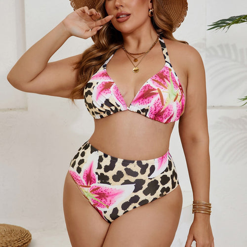 Damen Hochgeschnittener Bikini mit Blumen- und Tierdruck Drune