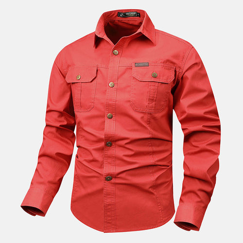 Herren nan lässiges militärisches Hemd mit Brusttaschen und Baumwoll-Twill Drune