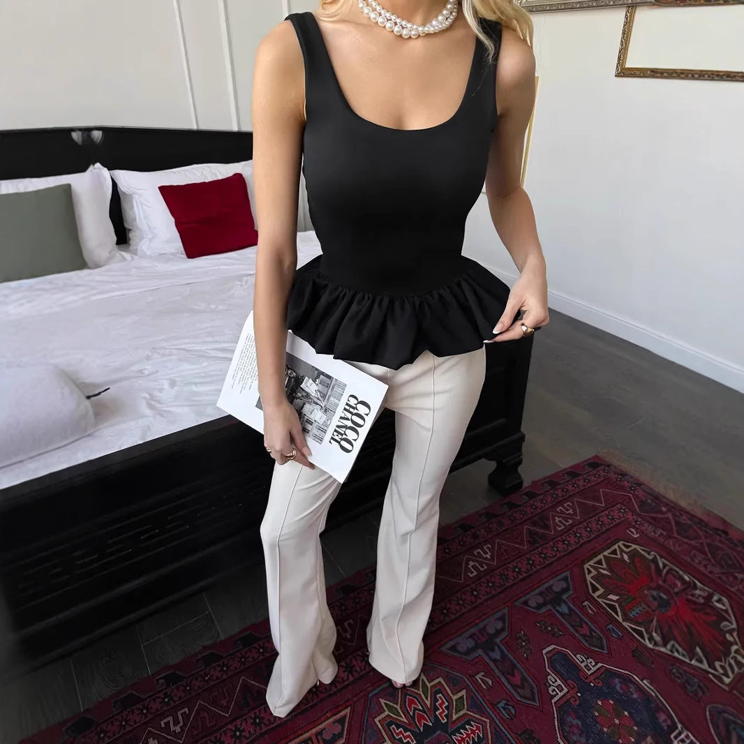 Damen Top mit voluminösem Rüschensaum Drune