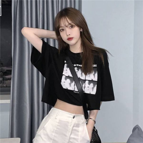 Damen Cropped-T-Shirt mit kreativem Grafikdruck und lässigem Schnitt
