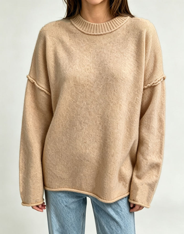 Damen Oversize-Boxy-Pullover mit kurzem Stehkragen und dekorativer Kantennaht Drune