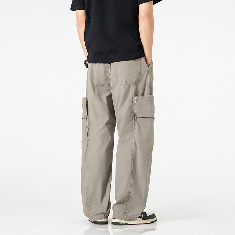 Herren Weite Nylon-Cargo-Hose im Utility-Stil mit seitlichen Klappentaschen Drune