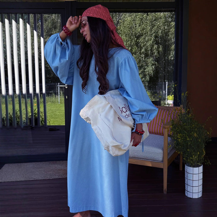 Damen Midikleid mit voluminösen Puffärmeln und elegantem Schnitt Drune