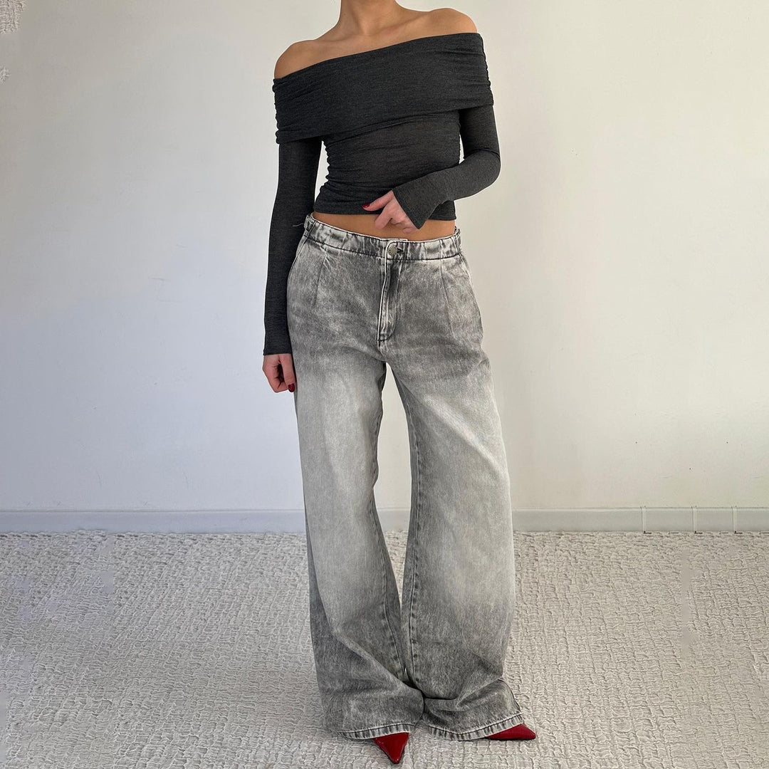Damen Weit geschnittene Jeans mit modischem Used-Look Drune