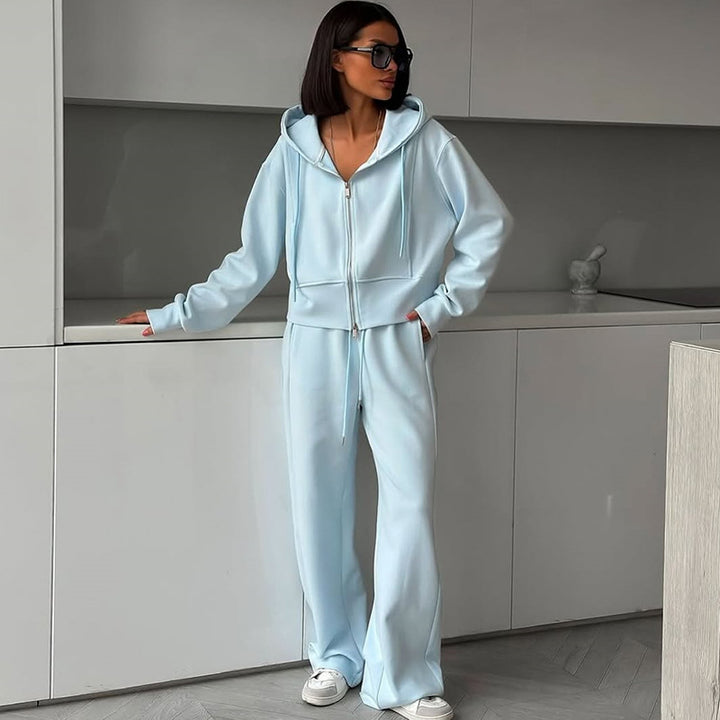 Damen lässiges Set aus cropped Hoodie und weitem Jogginghose Drune