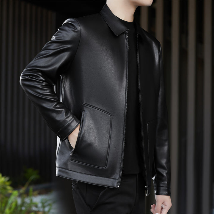 Herren elegante Kunstlederjacke mit praktischen Taschen Drune