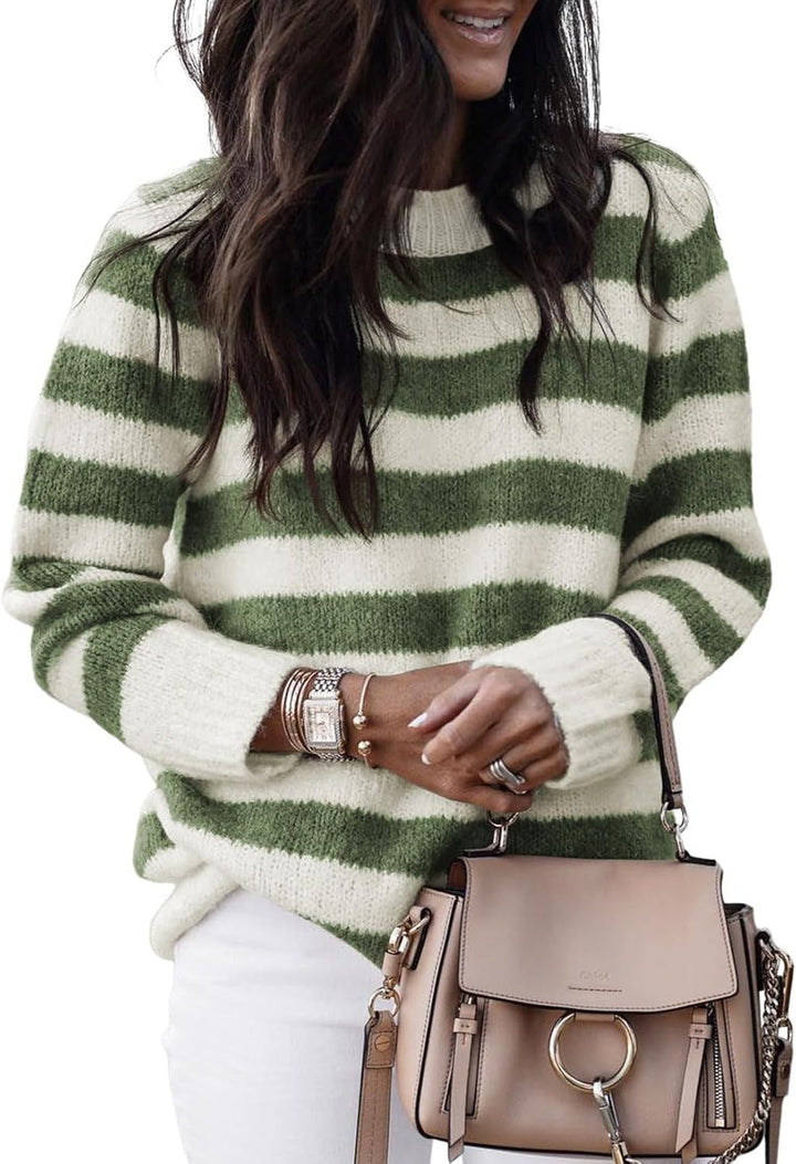 Damen lässiger Strickpullover mit breiten Querstreifen Drune