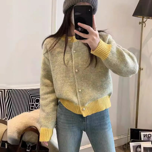 Damen gestrickte Cardigan mit dekorativen Perlenknöpfen Drune