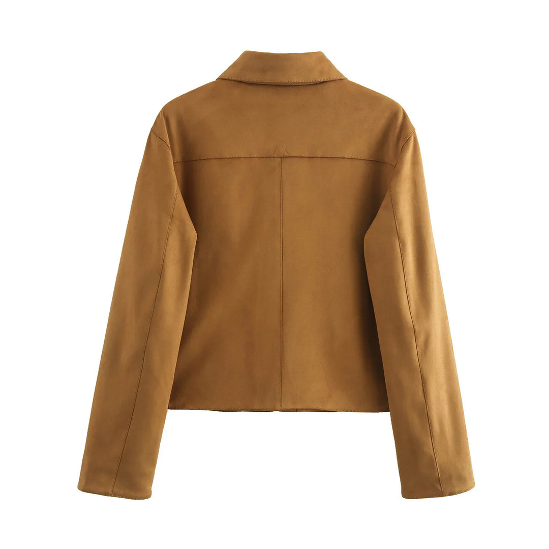 Damen nan cropped Hemdblouson aus Mikrofaser‑Velours mit großen Klappentaschen Drune