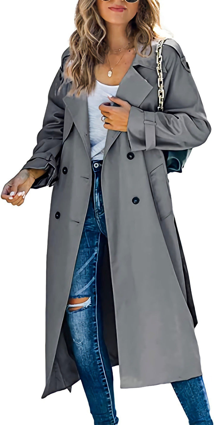 Damen Eleganter Trenchcoat im Oversize-Stil mit Taillengürtel Drune