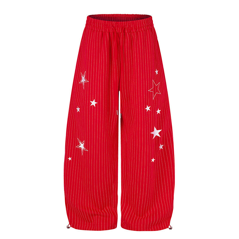Damen Weite Palazzo-Sweathose mit Nadelstreifen, Sternprint & verstellbarem Saum Drune