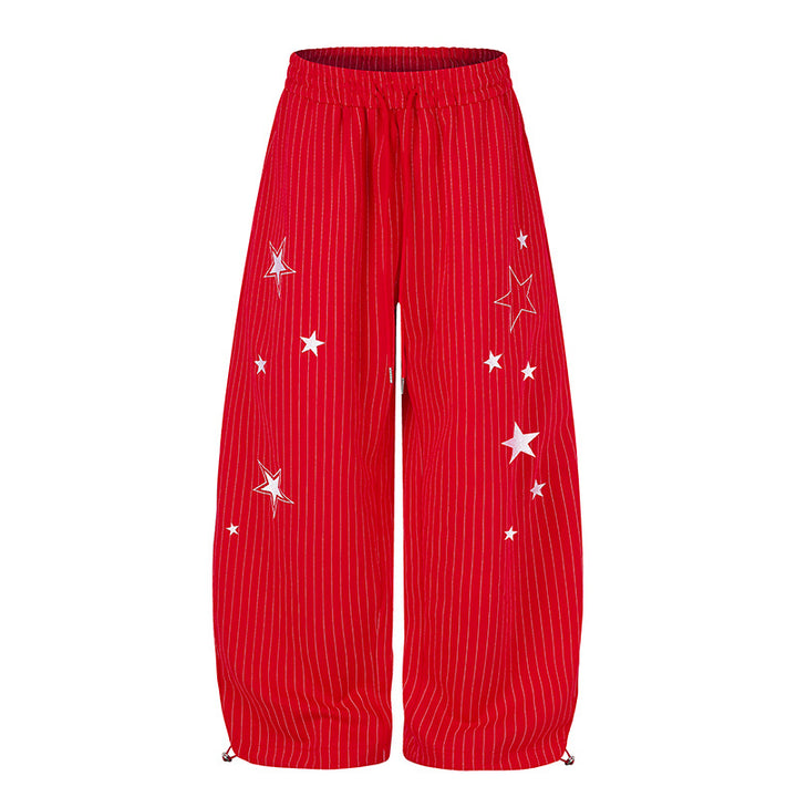 Damen Weite Palazzo-Sweathose mit Nadelstreifen, Sternprint & verstellbarem Saum Drune