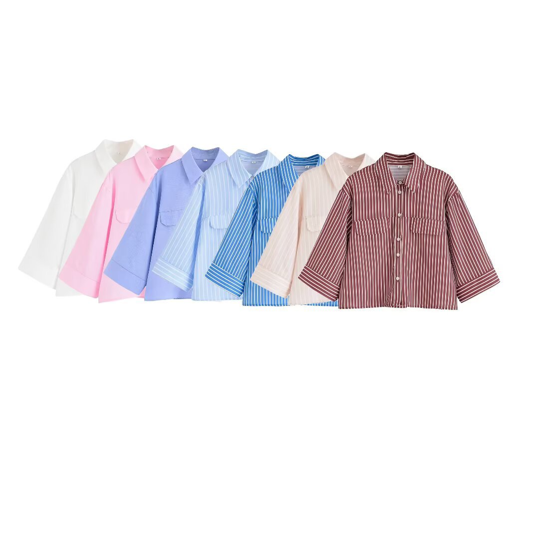 Damen gestreifte Bluse mit übergroßem Schnitt und praktischen Taschen Drune