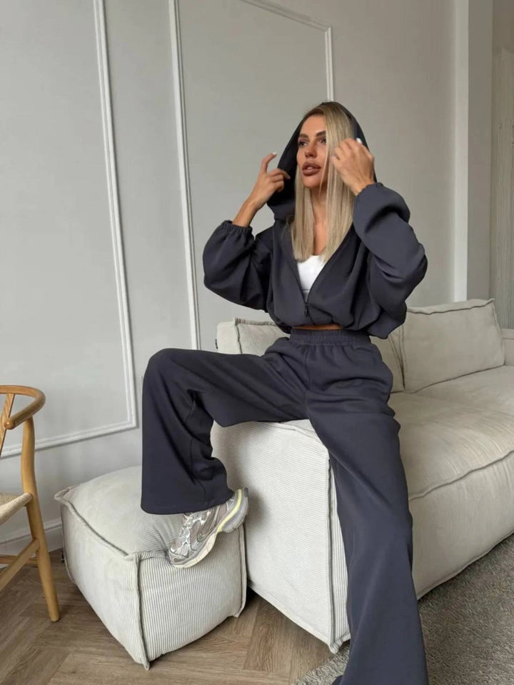 Damen lässiges Lounge-Set mit Hoodie und weiten Hosen Drune