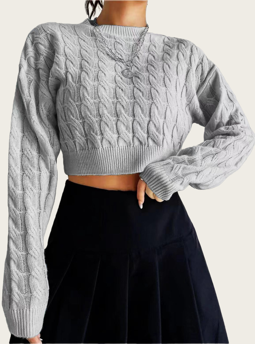 Damen kuscheliger Cropped Pullover mit Zopfmuster Drune