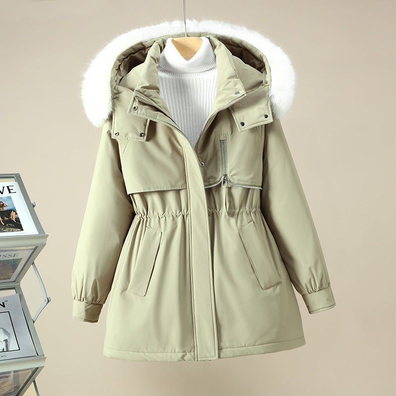 Damen funktionale Winterjacke mit abnehmbarer Kapuze und Kunstfellbesatz Drune