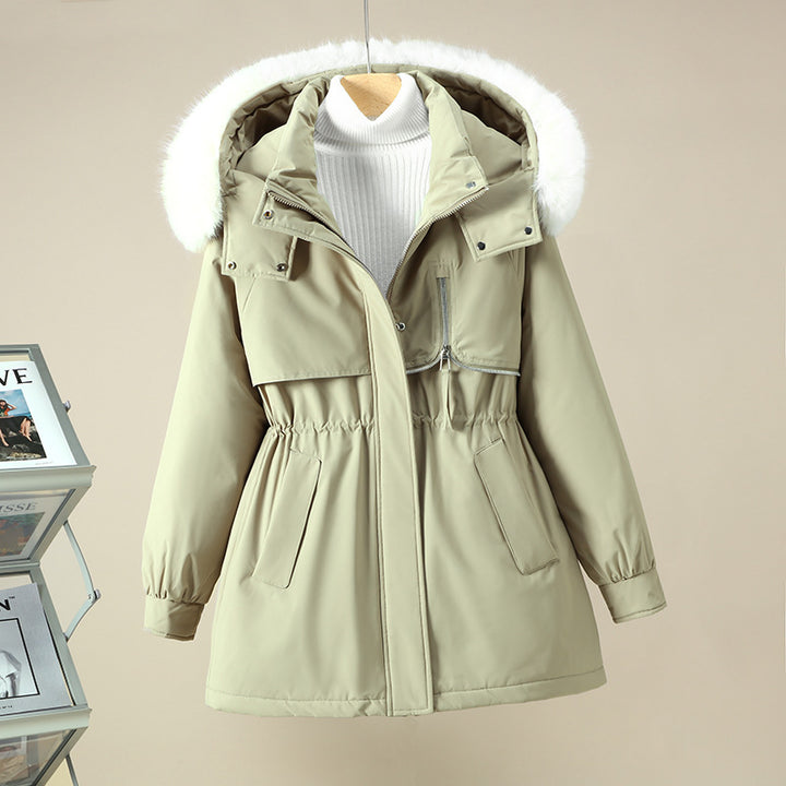 Damen funktionale Winterjacke mit abnehmbarer Kapuze und Kunstfellbesatz Drune