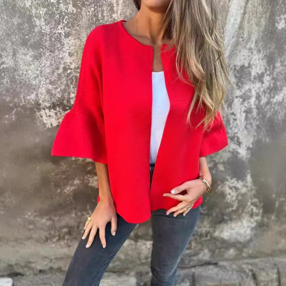 Damen Kurzjacke aus Strukturstrick mit 3/4 Ballonärmeln Drune