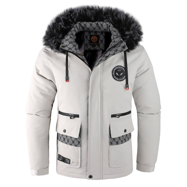 Herren nan gefütterte Winterparka mit Kunstfellkapuze, Thermoisolierung und multifunktionalen Taschen Drune