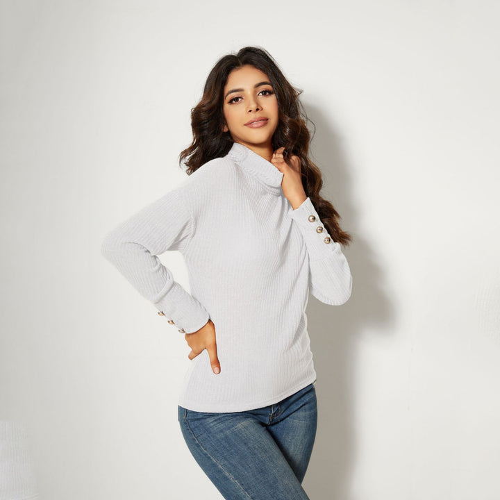 Damen Moderner Rollkragenpullover mit Knopfdetails Drune