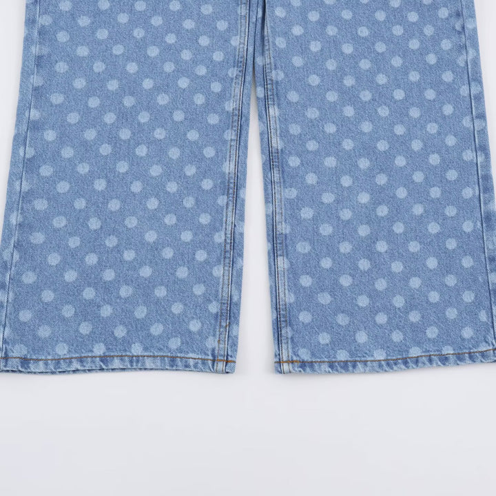 Damen Kurzgeschnittene Weitbein-Jeans mit Tupfenmuster und hoher Taille Drune