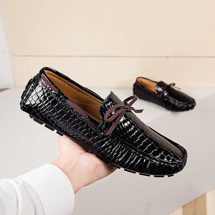 Damen lackierte Mokassin-Fahrerhalbschuhe mit Krokoprägung, weichem Lederfutter und profilierter Noppenlaufsohle Drune