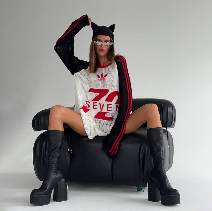 Damen Sportliches Oversized Sweatshirt mit kreativem Grafikdesign und sportlichem Akzent Drune