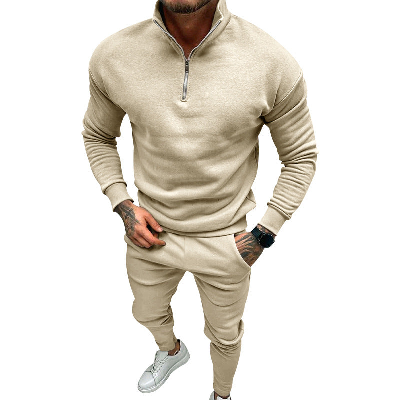 Herren nan athletisches Lounge-Set aus French Terry mit Halbzip-Stehkragen und konischer Jogginghose Drune
