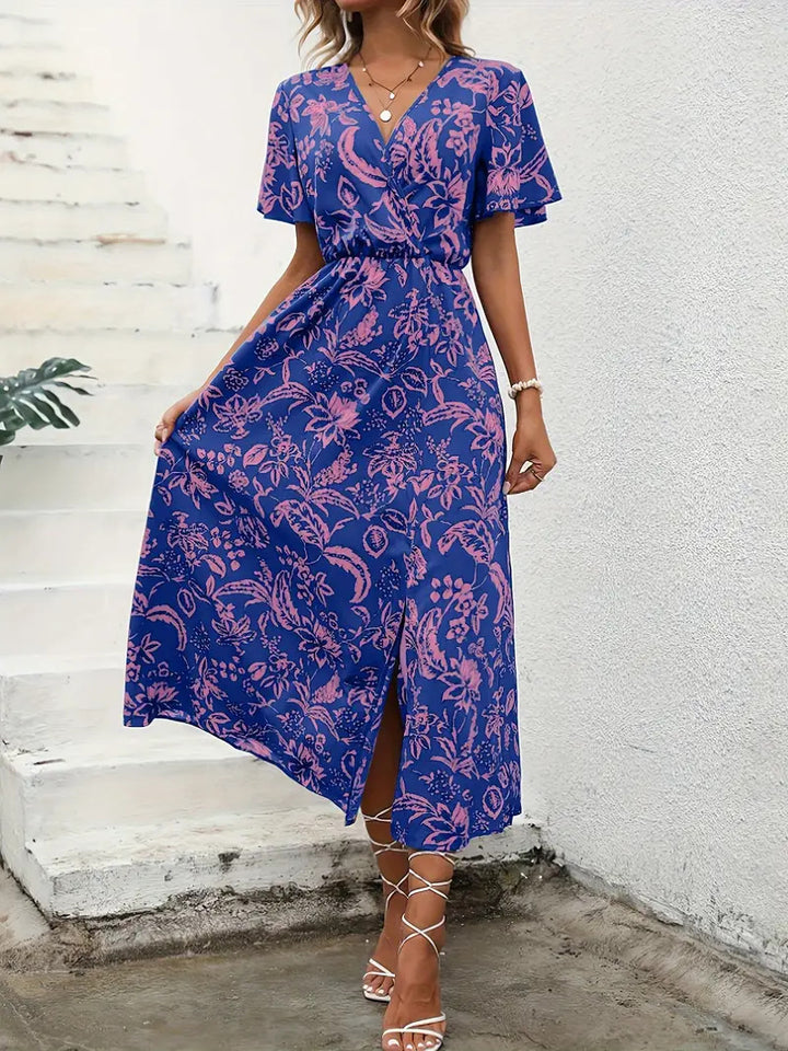 Damen Elegantes Maxikleid mit floralem Print und Taillierung Drune