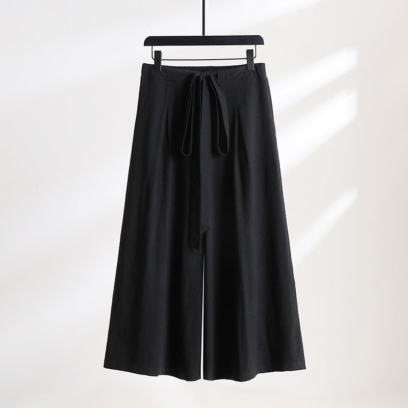 Damen Palazzo-Culotte mit elastischem Bund und Bindegürtel Drune