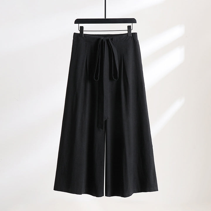 Damen Palazzo-Culotte mit elastischem Bund und Bindegürtel Drune