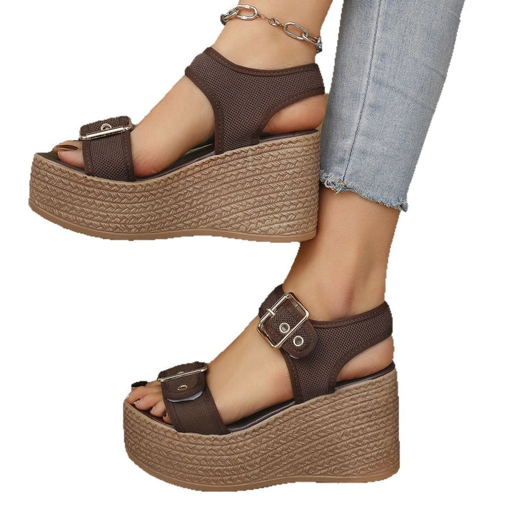 Damen Keil-Sandalen mit verstellbarem Riemen und exquisitem Bast-Design Drune