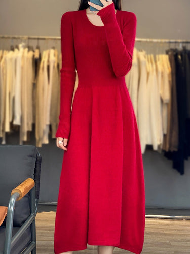 Damen Langärmeliges Midikleid aus Feinstrick mit taillierter A‑Linien‑Silhouette Drune