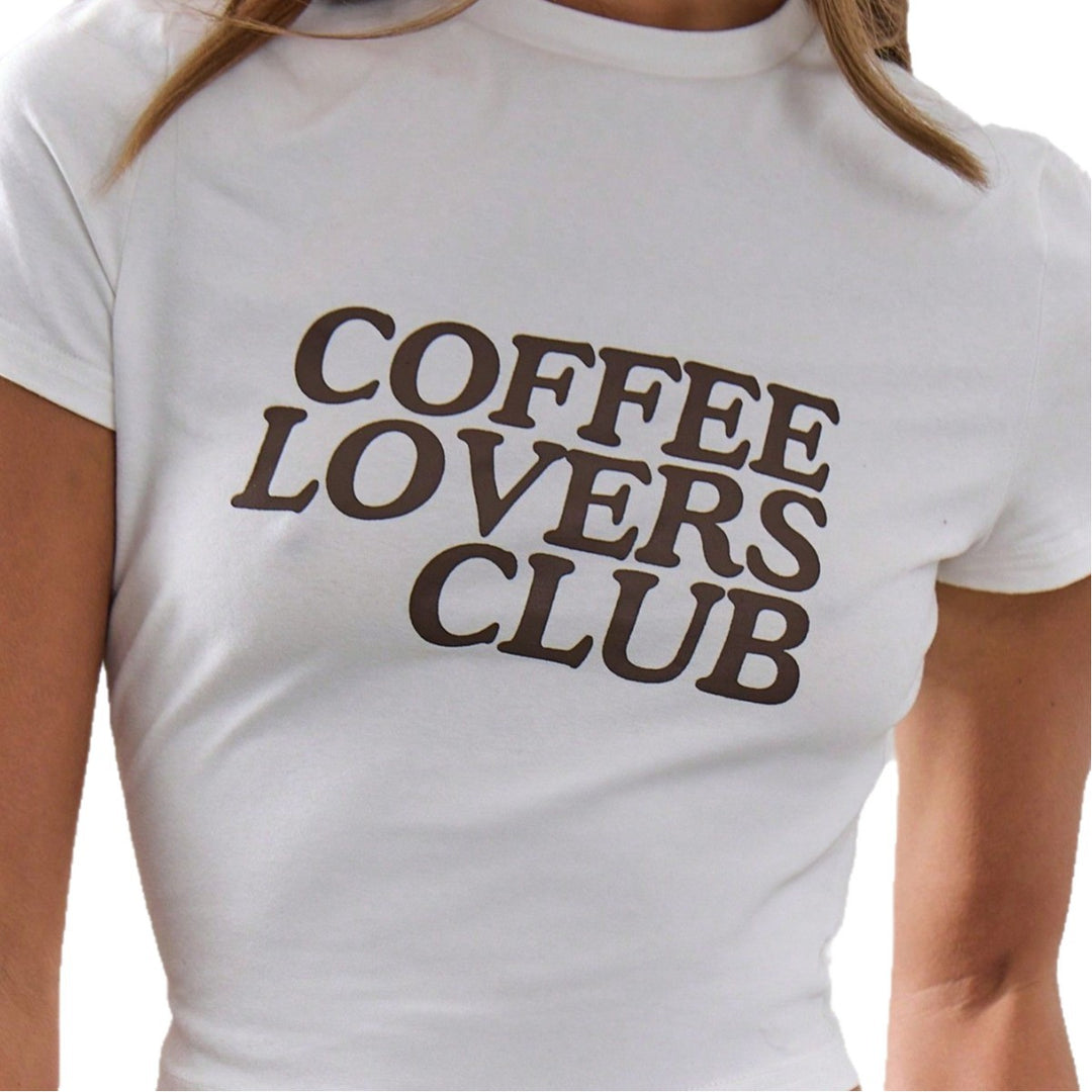 Damen Crop-T-Shirt mit kreativem Kaffeeliebhaber-Print Drune