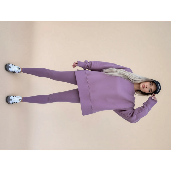 Damen gemütliches Sportset mit lockerem Sweatshirt und enganliegenden Leggings Drune