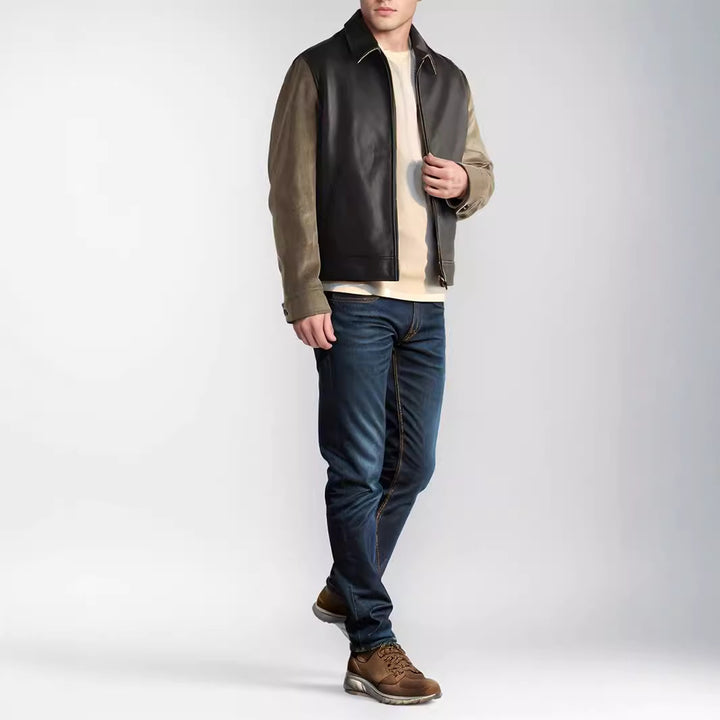 Herren modische Übergangsjacke mit Kontrastärmel und modernem Kragen Drune