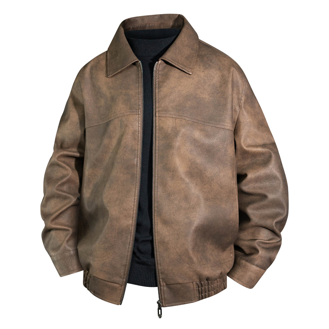 Herren Bomberjacke aus geöltem Vintage-Leder mit Reißverschluss Drune