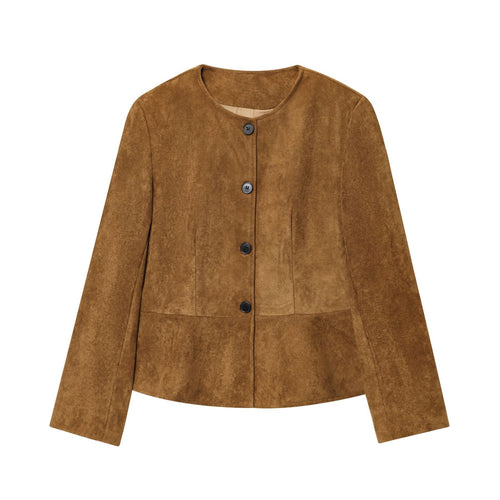 Damen Kurzjacke aus weichem Wildleder mit Knopfverschluss Drune