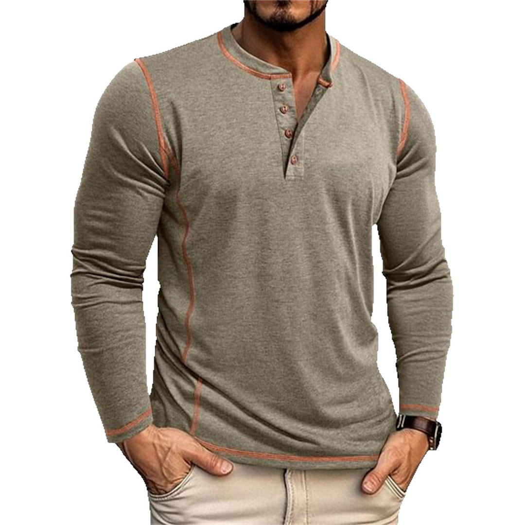 Herren Elastisches Langarm-Henley-Shirt mit Kontrastnähten und Knopfleiste EB