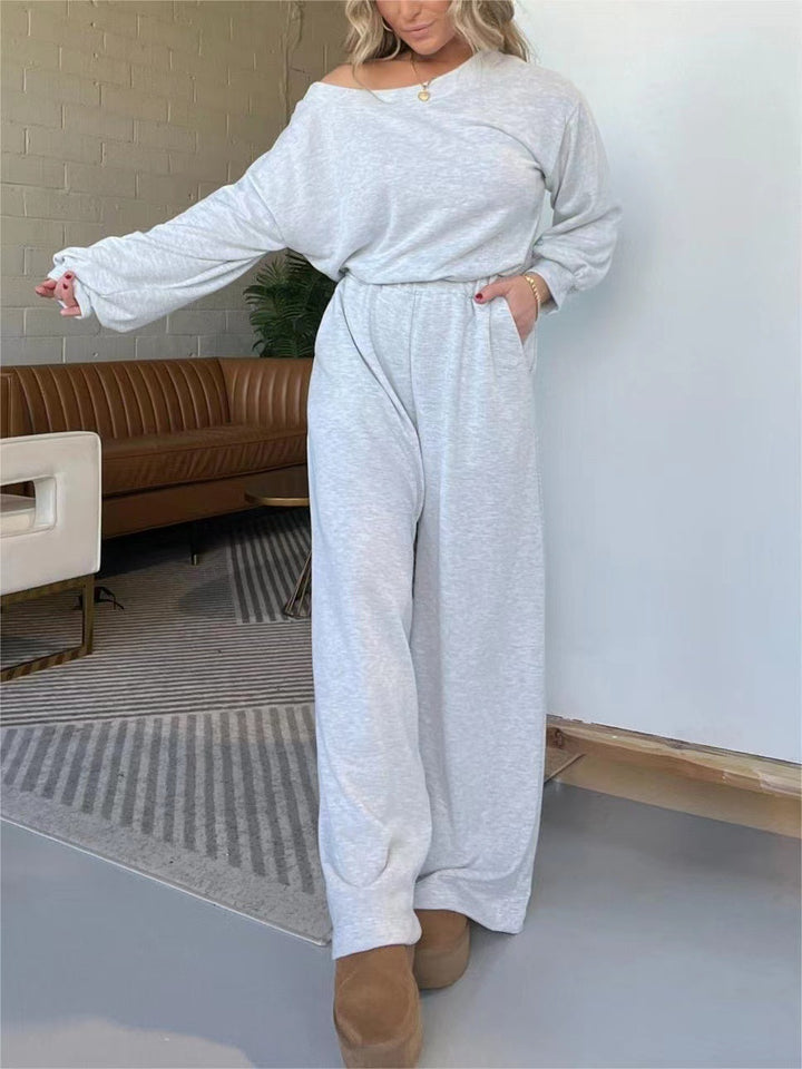 Damen Komfortabler Jumpsuit mit weit geschnittenen Beinen und tiefem Ausschnitt Drune