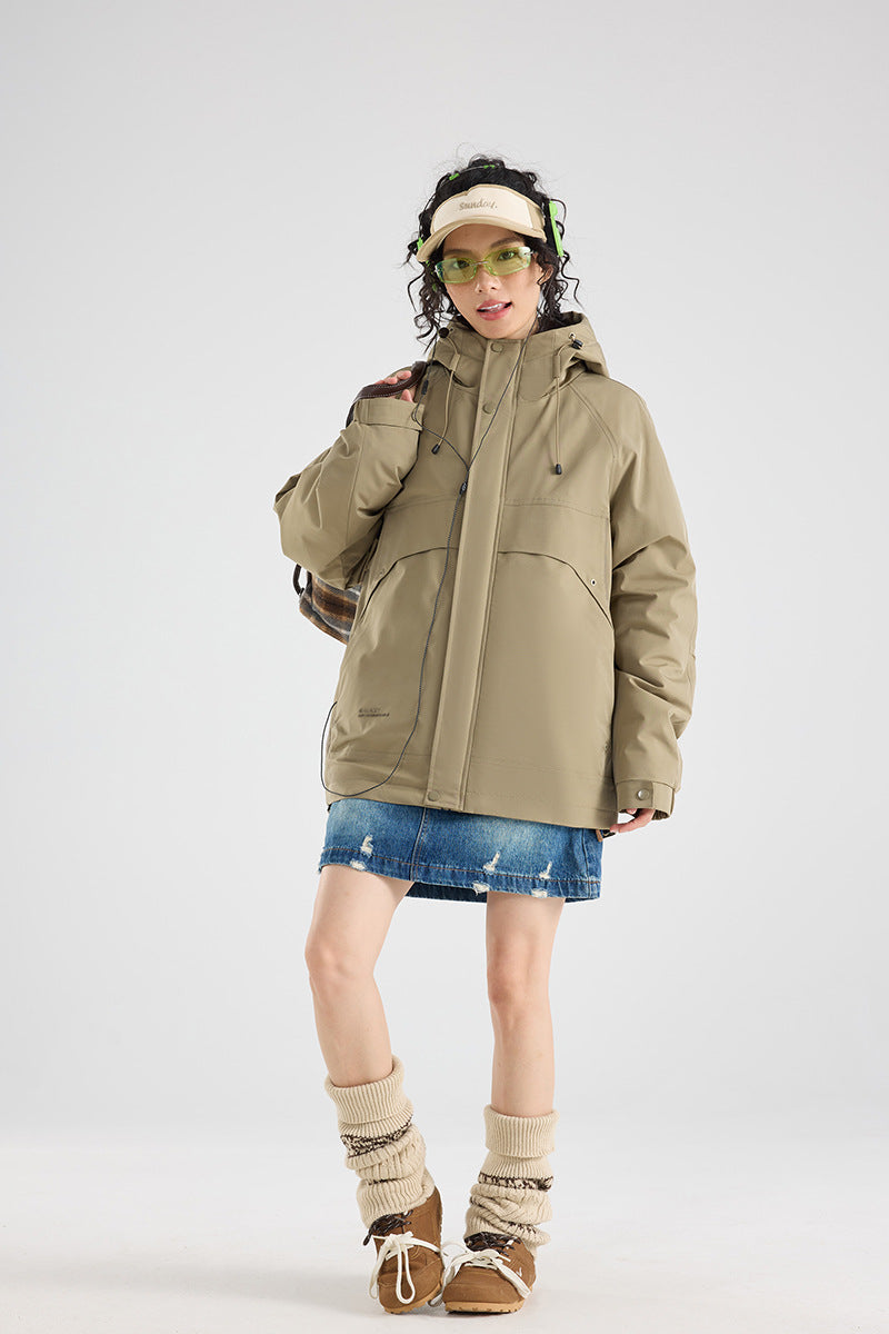 Damen Wasserfeste atmungsaktive Kapuzenjacke im technischen Oversize-Schnitt Drune