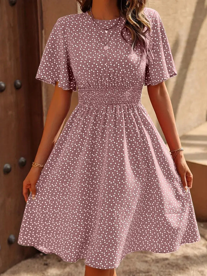 Damen Sommerliches Midi-Kleid mit Herzmuster und elastischem Taillenbund Drune