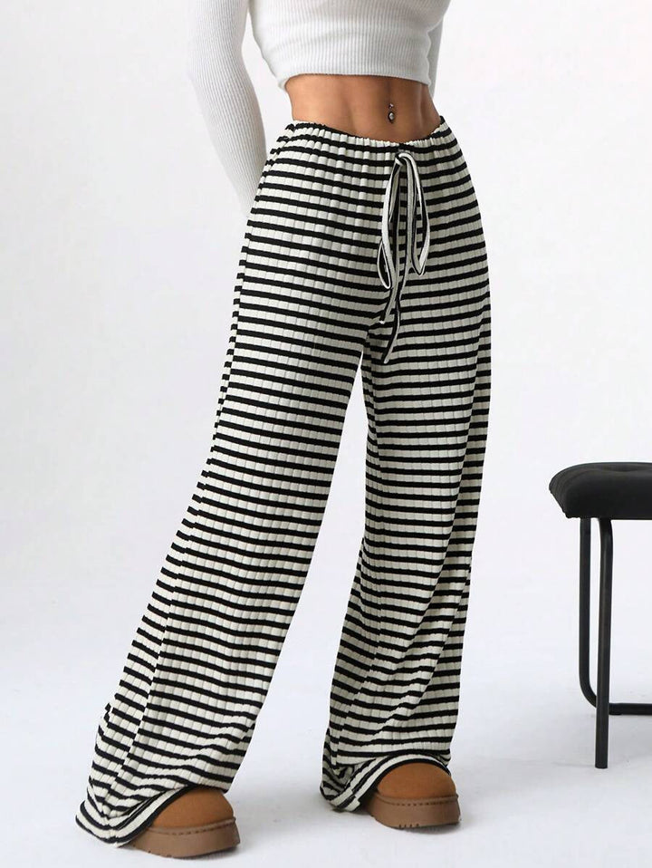 Damen lässige Palazzo-Hose mit seitlichem Kordelzug und modernen Streifen Drune